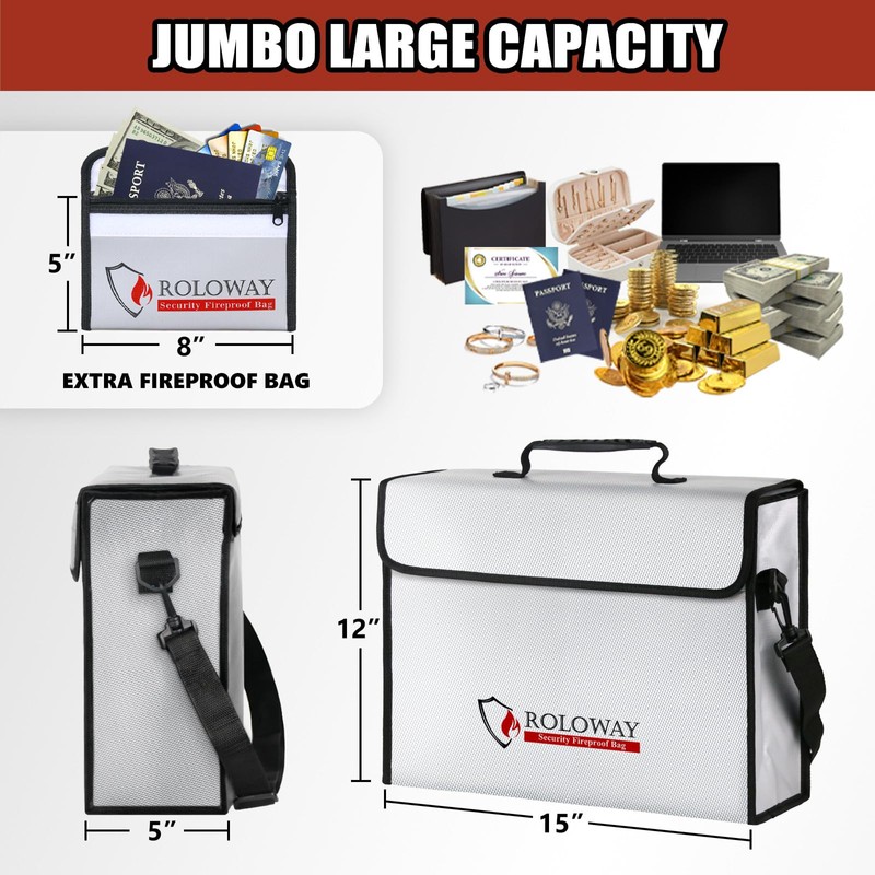 ROLOWAY Large Fireproof Bag 5200℉ Heat Insulated (15 x 12