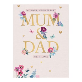 Words 'n' Wishes Anniversary Card, Mum & Dad Foiled Caption with Flowers, 23.5 x 16.5 cms, Multi-Coloured