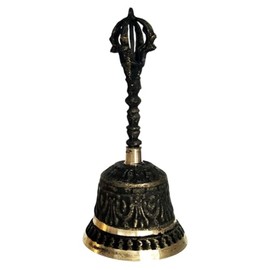 Brass Antique Hand Bell Vintage Service Call Bell Meditation Prayer Bells Lucky Beads Tibetan Hand Bell for Decoration, Alarm, School Church Classroom (Brown)