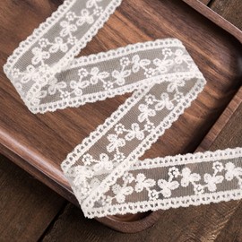FQTANJU 10 Yards Lace Trim Ribbon, Delicate White Floral Lace Ribbon Mesh Embroidery Applique for Sewing Making DIY Craft Clothing, Gift Wrapping and Bridal Wedding Decorations (White)