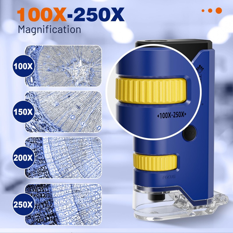 100x-250x Pocket Microscope for Kids Adults, Protable Handheld Miniscope, Mini
