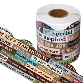 Whaline 65.6Ft Inspirational Quote Bulletin Board Borders Motivational Border Trim Self Adhesive Growth Mindset Scalloped Craft Border Decor for Back to School Chalkboard Whiteboard Wall Board Decor