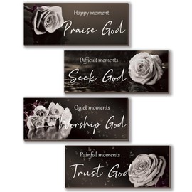 ONIZHITY 4Pcs Black White Bathroom Decor Religious Wall Art Bible Verse Inspirational Black White Rose Wall Decor Rustic Christian Sign for Home Bathroom Office Bedroom Living Room(Black White 10x4