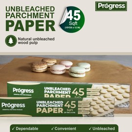 Progress Kitchen Unbleached Parchment Paper Roll | 45 Square Feet | Natural Parchment Baking Paper for Air Fryer Cooking, Sheet Pan Liner, Sandwich Wrapping (45 sq ft)