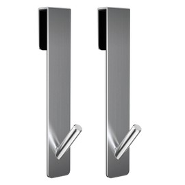 Yunukin 2 Pack Shower Door Hooks(7 Inch), Extended Over Door Hooks for Bathroom Frameless Glass Shower Door,Stainless Steel Towel Hooks,Heavy Duty Rack Hooks for Robe,Towel, Drilling-Free (Silver)