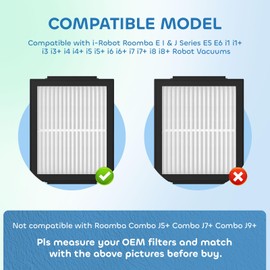 6 Pack Filter Replacements Compatible With i Robot Roomba E I & J Series E5 E6 i1 i1+ i3 i3+ i4 i4+ i5 i5+ i6 i6+ i7 i7+ i8 i8+ NOT for J9, High Efficiency Filter for iRobot Roomba Replacement Parts