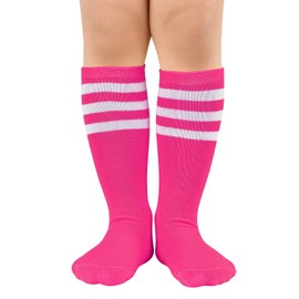 Zando Girls Pink Softball Socks Youth Pink Baseball Socks Stripe Knee High Socks for Boys Girls Soft Athletic Tube Socks Cotton Long Socks D Hot Pink One Size