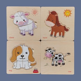 BEACENOV Toddler Puzzles,Set of 8,Wooden Jigsaw Puzzle for 2 3 4 Year Old Baby Boys or Girls,Toddlers Gift,Preschool Learning Educational Toy [ Color & Shape Cognitive Skill ] (Farm Animal Puzzle)