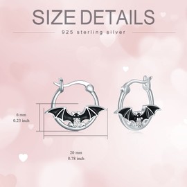 Silwan Bat Hoop Earrings for Women S925 Sterling Silver Animal Huggie Hoop Earrings, Cubic Zircon Bat Jewelry for Women Mom Her