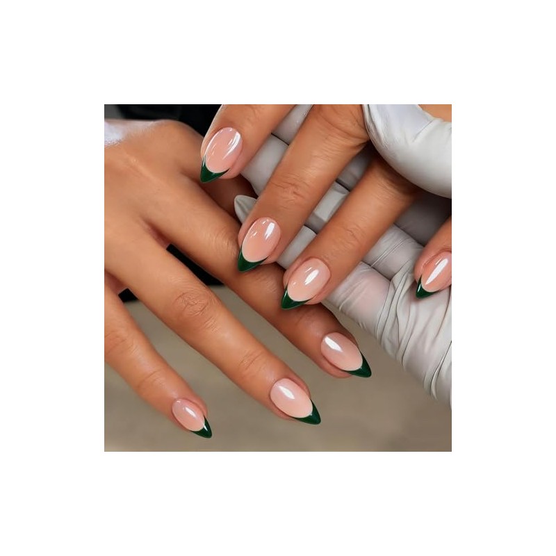 Uñas postizas almendradas con punta francesa corta y pegamento, uñas