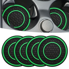 JUNAHAA Car Cup Coaster Universal Automotive Waterproof Non-Slip Cup Holders Sift-Proof Spill Holder Car Interior Accessories 4 Pack Black & Green