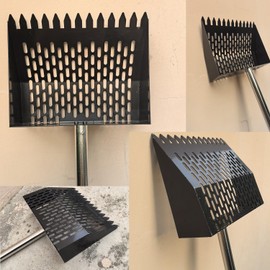 2 in1 Chicken Poop Scooper & Rake 10 Inch Chicken coop Scooper with Ergonomic Grip Adjustable Long Handle (22 to 62") Sifting Shovel Stainless Steel Metal Chicken coop Scoop