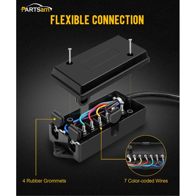PARTSam 7 Way Trailer Wiring Harness Kit 8ft Trailer Cord