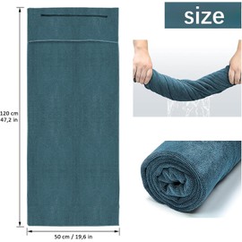 ACTIUSIS Sports Towel, Fitness Towel with Zip Pocket, 120 x 50 cm, Gym Towel, for Gym and Training, Sports, Blue