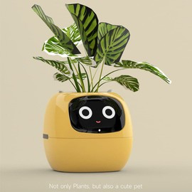 TPHRAVAL Intelligent flower pot, electronic bud, maintenance plant assistant, fun interactive flower pot, indoor green planting monitoring, LCD screen display, cell phone APP connection (Yellow)