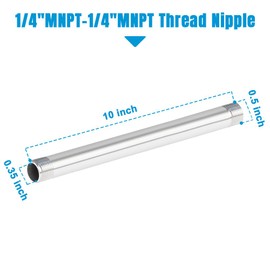 Quickun 304 Stainless Steel Pipe Fitting, 1/4" NPT x 1/4" NPT Male Malleable Nipple Cast Pipe 10" Length