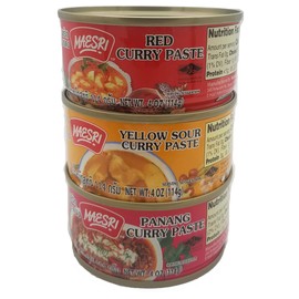 Maesri Thai Curry Paste Yellow, Red, Panang Combo Pack