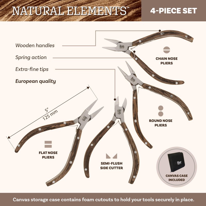 The Beadsmith Wooden Pliers Set - Natural Elements - 4-Piece