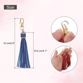 uxcell 10pcs PU Leather Tassels, 6 Inch Keychain Tassel Charm with Lobster Swivel for Jewelry Making, Handbag, DIY Crafts, (Dark Blue)