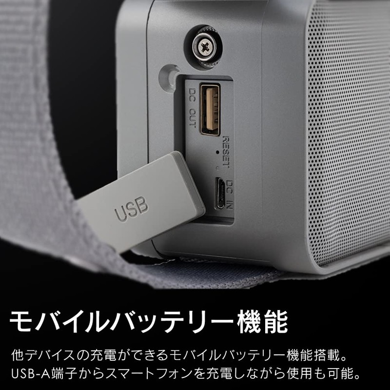Iris Ohyama BTS-224-HGY Speaker, IPX7 Waterproof Standard, 22 Hours Continuous