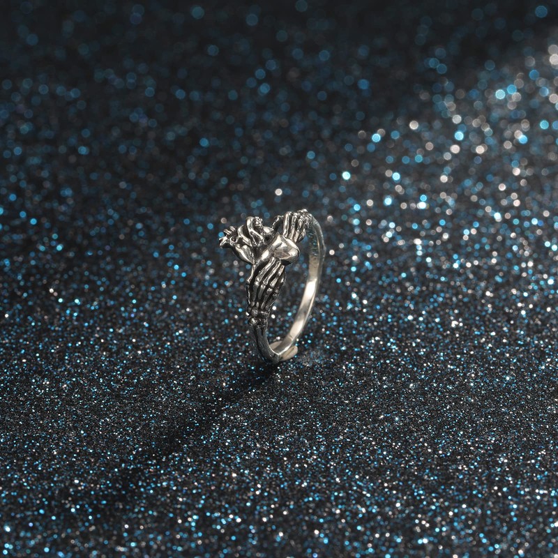 AVECON Claddagh Rings for Women, Gothic Skeleton Hands with Anatomical