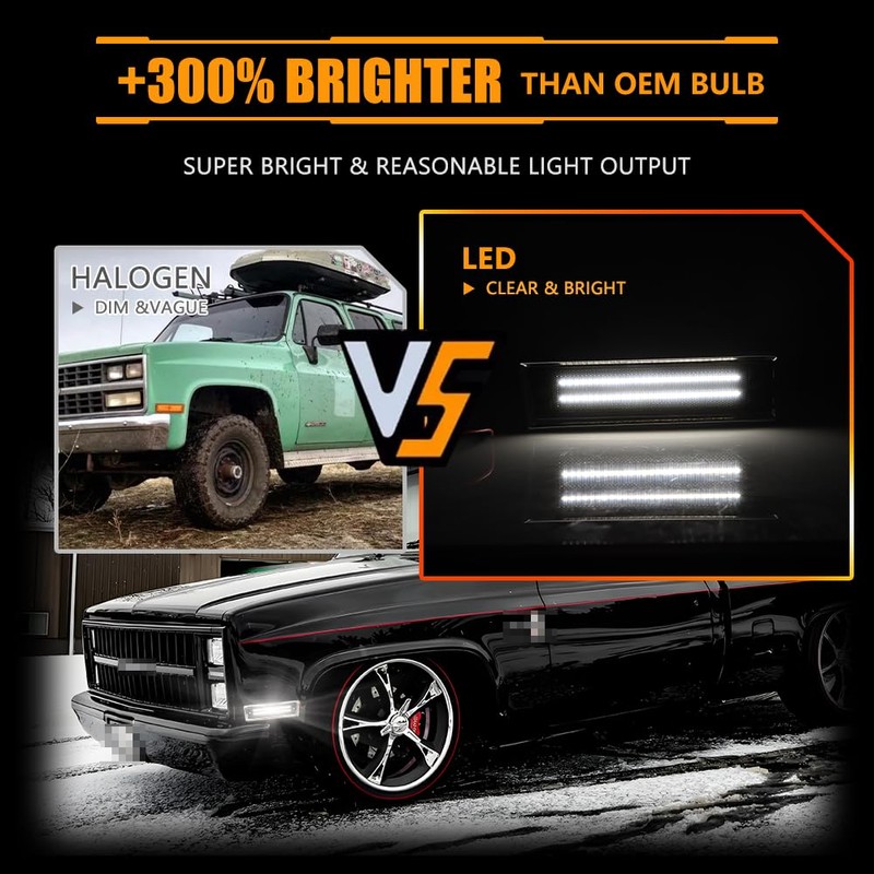 OFFKAT Front Fender LED Side Marker Lights for 1981-1991 Chevy