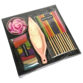 Incense Gift Set Containing Incense Cones, Short Mixed Incense sticks, Tea Light and Ash Catcher