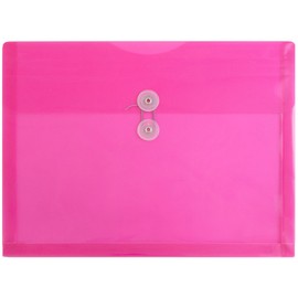 JAM PAPER Plastic Envelopes with Button & String Tie Closure - Letter Booklet - 9 3/4 x 13 - Fuchsia - 12/Pack