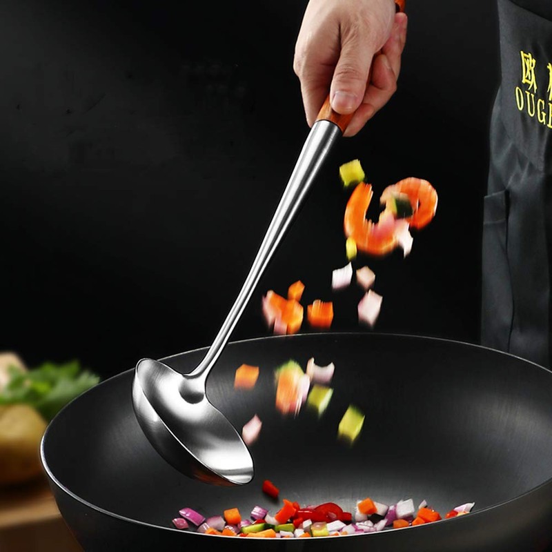 FJNATINH Wok Spatula and Ladle,Skimmer Ladle Tool Set, 17inches Spatula