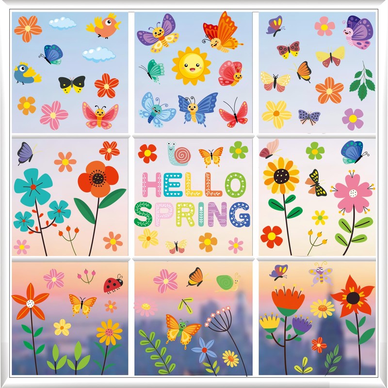 Spring Window Clings for Glass Windows, 86 Pcs Flowers Butterfly