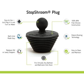 StopShroom - Juego de 2 Tapones universales para desagües de Lavabo de Tina y baño, Enchufe Negro, 2 Unidades