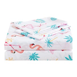 Bloom Studio King Size Sheets 4 Piece Tropical Plant Flamingos Sheets 15”Deep Pocket Soft 100% Microfiber Bedsheet Flowers on Beige Background Pattern Luxury Bedding Sheet Set,Easy Care, Wrinkle Free
