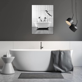 LYBOHO Black White Scottish Highland Cow Bathroom Pictures Funny Animal in the Bathtub Canvas Pictures for Living Room Bathroom Bedroom Decorative Frameless (1 Piece, 30 cm x 40 cm, QE3)