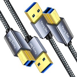Yeung Qee USB 3.0 A to USB B Cable 1 ft 2Pack,Nylon Braided USB 3.0 Cable Type A Male to B Male Printer Cable Compatible with Docking Station, External Hard Drivers, Scanner and More (1ft)