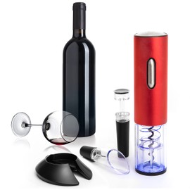 Moss & Stone Electric Wine Opener Set, Corkscrew Remover With USB Charging, Wine Bottle Opener with Wine Pourer, Foil Cutter & Vacuum Stopper, Automatic Wine Opener For Wine Lovers (Red)