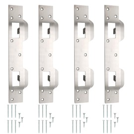 Door Strike Plate Reinforcement Plate - Double Holes,for Use with 5-1/2 in. and 6 in.Front Door Security Devices Metal Striker Plates Door Latch Plate,Steel, Satin Nickel, Silver(4 Pcs)