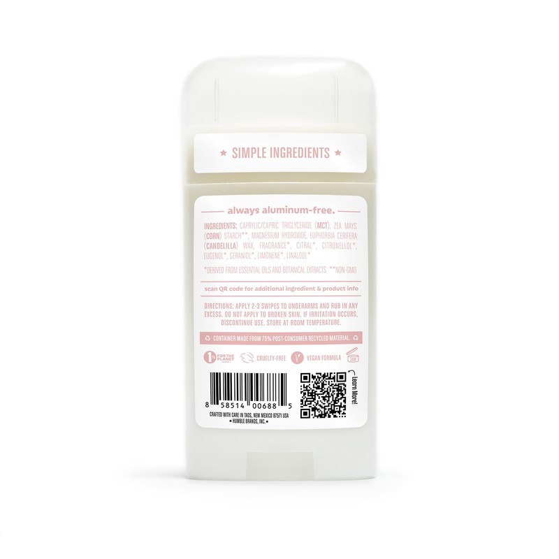 HUMBLE BRANDS Aluminum-Free Deodorant, Vegan and Cruelty- free, Formulated for