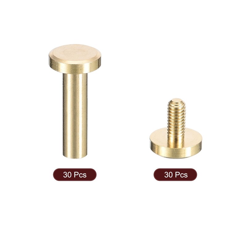 sourcing map 30Pack Brass Chicago Screws, 15x8mm Flat Head Screw