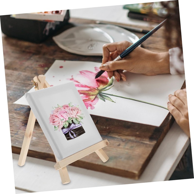 Operitacx Mini Sketching Easel and Canvas Set Portable Wooden Drawing