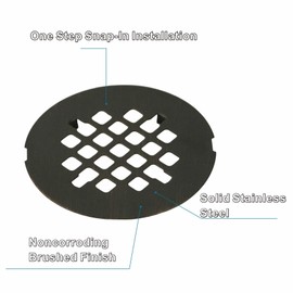 Oil Rubbed Bronze Snap-in Shower Drain Cover Replacement, Welsan Stainless Steel 4-1/4" OD Round Shower Strainer Grid Easy to Install