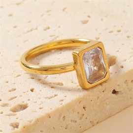 Jukoclut Minimalist Square Crystal Ring, Stackable Statement Charm Citrine Jewelry for Women (Gold, 7)