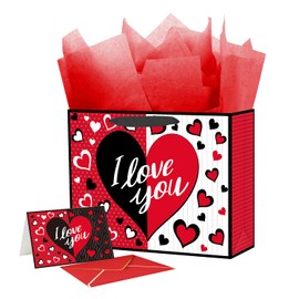 Ranfashiong 13“ Large Valentines Day Red Gift Bags with Tissue Paper for Girlfriend Boyfriend Wife Husband（LOVE）
