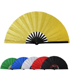 13 in Boots on The Ground Fan, 2025 New Large Holographic Folding Hand Fan Line Dance Popping Fan, Clap Fans for Line Dancin (Gold x 1 Pcs)