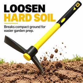 Mattock Hoe for Soil Loosening – 15-Inch Garden Tool with Fiberglass Handle for Cultivation and Yard Work