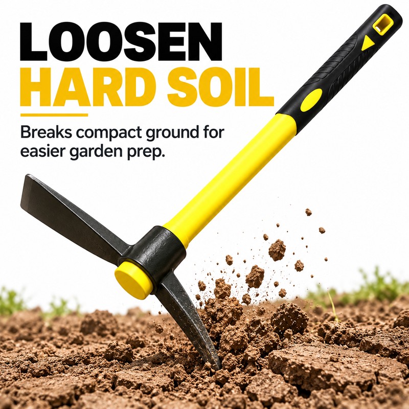 Mattock Hoe for Soil Loosening – 15-Inch Garden Tool with