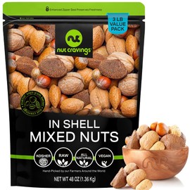 Mixed Nuts (In Shell) Brazil Nuts, Walnuts, Almonds, Hazelnuts (Filberts), Pecans (48oz - 3 LB) Packed Fresh in Resealable Bag - Healthy Snack, Protein Food, All Natural, Keto Friendly, Vegan, Kosher
