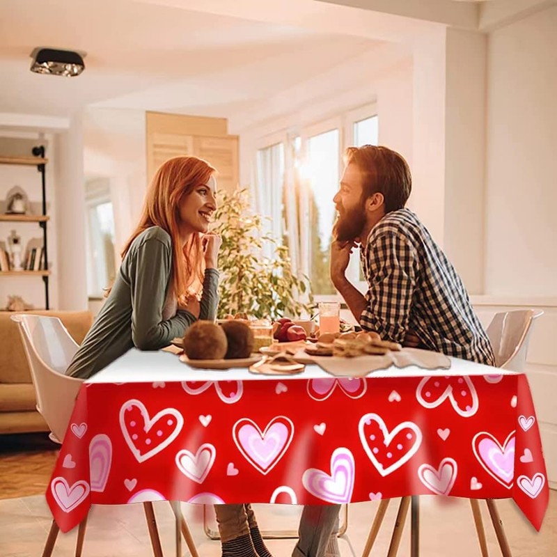Valentines Day Disposable Tablecloth 2 PCS,54 x 108 Inches Red