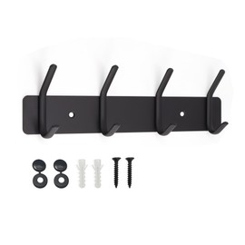 SYPEN Wall Mounted Metal Coat Rack, Coat Hooks for Hanging Robe, Towel, Clothes, Hat, for Bathroom, Bedroom (Black, 4 Hooks)