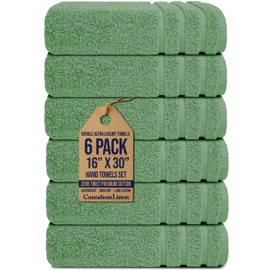 Canadian Linen Royale Ultra Luxury Large Hand Towels Set, 16”x30” 6 Pack Super Soft Premium Zero Twist Cotton Lightweight Quick Dry Highly Absorbent Oversized Bathroom Towel, Home Hotel Spa Gym, Green