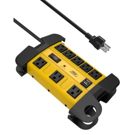 Heavy Duty Surge Protector Power Strip with 2 USB Ports, CRST 8-Outlet Metal Industrial Power Block with 15A Circuit Breaker, 6ft Extension Cord, 1350 Joules for Workshop, Garage, Office, Shop…